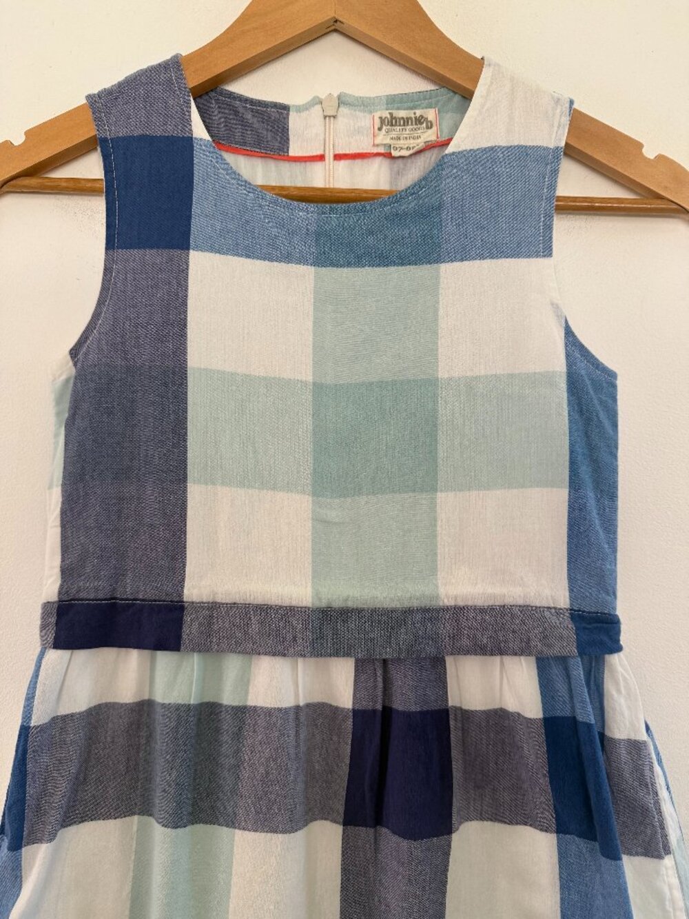 Boden Johnnie b Blue Plaid Check Cotton Dress Girls 7-8 Preppy Classic Coastal - Picture 2 of 11